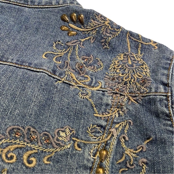 Vintage 90's Embroidered Beaded Blue Denim Jacket Size 1 Women's Chico's Boho - Picture 14 of 14